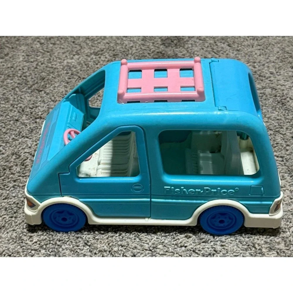 Vintage 1993 Fisher Price Loving Family Minivan Van Blue Pink Dollhouse Vehicle